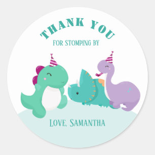Schattigee Dinosaurussen Verjaardag Dank u Favor Ronde Sticker