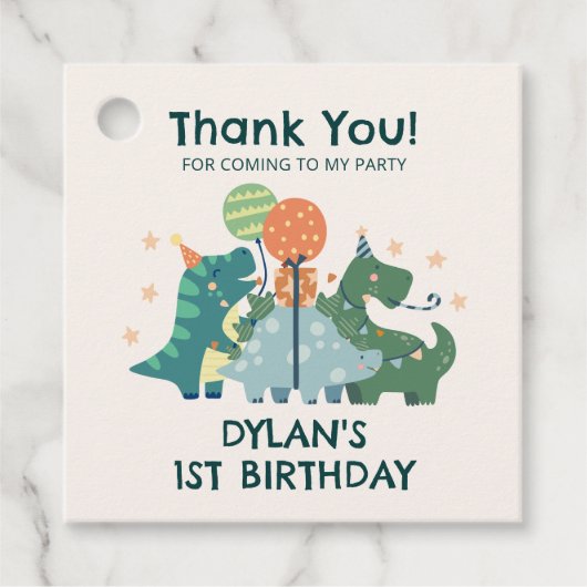 Schattigee Dinosaurussen Verjaardagsfeestje Dank u Bedankjes Labels (Voorkant)