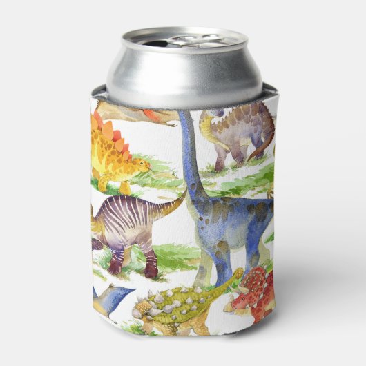 Schattigee Dinosaurussen Waterverf Naadloze Kunst Blikjeskoeler (Blikje Voorkant)