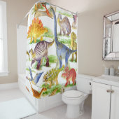 Schattigee Dinosaurussen Waterverf Naadloze Kunst Douchegordijn (In situ)