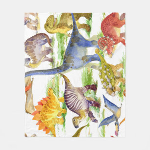 Schattigee Dinosaurussen Waterverf Naadloze Kunst Fleece Deken