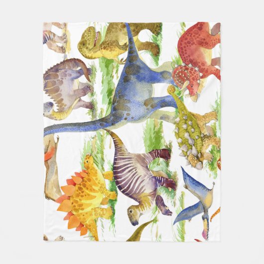 Schattigee Dinosaurussen Waterverf Naadloze Kunst Fleece Deken (Voorkant)