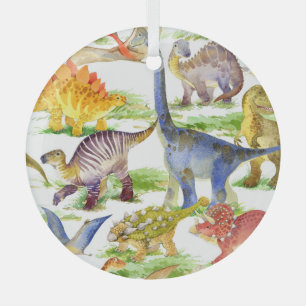 Schattigee Dinosaurussen Waterverf Naadloze Kunst Glas Ornament