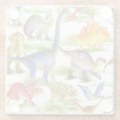 Schattigee Dinosaurussen Waterverf Naadloze Kunst Glazen Onderzetter (Achterkant)