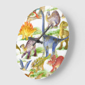 Schattigee Dinosaurussen Waterverf Naadloze Kunst Grote Klok (Hoek)
