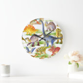 Schattigee Dinosaurussen Waterverf Naadloze Kunst Grote Klok (Huis)