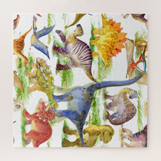 Schattigee Dinosaurussen Waterverf Naadloze Kunst Legpuzzel (Horizontaal)