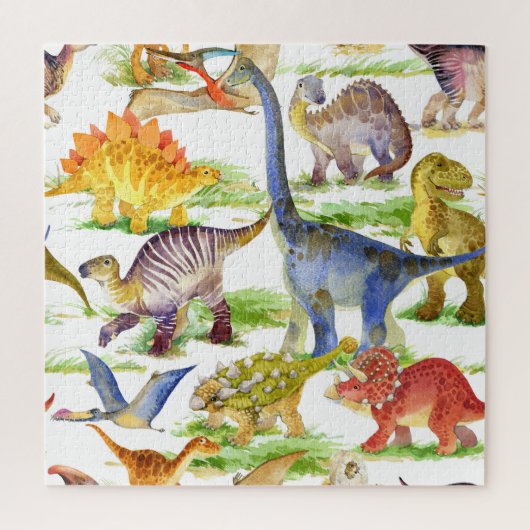 Schattigee Dinosaurussen Waterverf Naadloze Kunst Legpuzzel (Verticaal)