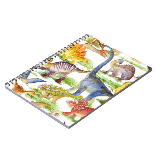 Schattigee Dinosaurussen Waterverf Naadloze Kunst Notitieboek (Linkerzijde)