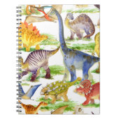 Schattigee Dinosaurussen Waterverf Naadloze Kunst Notitieboek (Voorkant)