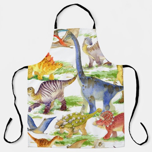 Schattigee Dinosaurussen Waterverf Naadloze Kunst Schort (Voorkant)