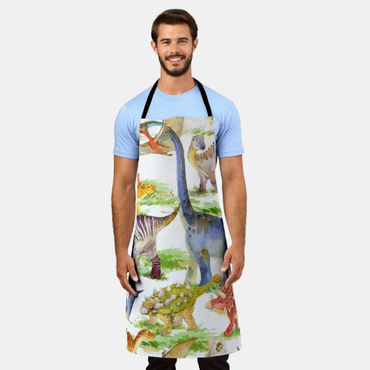 Schattigee Dinosaurussen Waterverf Naadloze Kunst Schort (Gedragen)