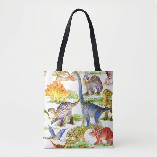 Schattigee Dinosaurussen Waterverf Naadloze Kunst Tote Bag (Voorkant)