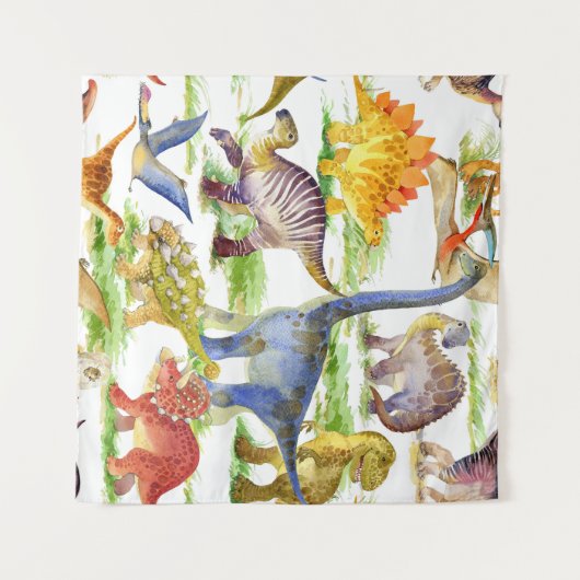 Schattigee Dinosaurussen Waterverf Naadloze Kunst Wandkleed (Voorkant (horizontaal))