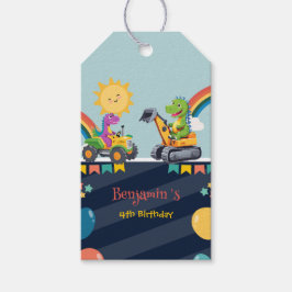 Schattigee dinosaurustractor Truck Regenboogballon Cadeaulabel