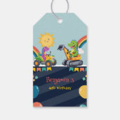 Schattigee dinosaurustractor Truck Regenboogballon Cadeaulabel (Achterkant)