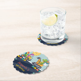 Schattigee dinosaurustractor Truck Regenboogballon Kartonnen Onderzetters