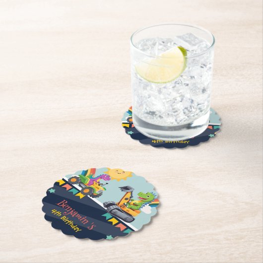 Schattigee dinosaurustractor Truck Regenboogballon Kartonnen Onderzetters (Insitu)