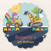 Schattigee dinosaurustractor Truck Regenboogballon Kartonnen Onderzetters (Voorkant)