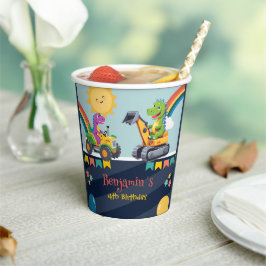 Schattigee dinosaurustractor Truck Regenboogballon Papieren Bekers