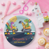 Schattigee dinosaurustractor Truck Regenboogballon Papieren Bordje (Feest)
