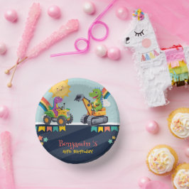 Schattigee dinosaurustractor Truck Regenboogballon Papieren Kommen