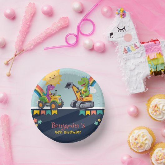 Schattigee dinosaurustractor Truck Regenboogballon Papieren Kommen (Feest)