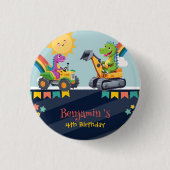 Schattigee dinosaurustractor Truck Regenboogballon Ronde Button 3,2 Cm (Voorkant)