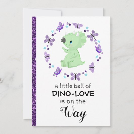 *~* Schattigee Dinosuar Glitter Baby shower Uitnod Kaart (Voorkant)