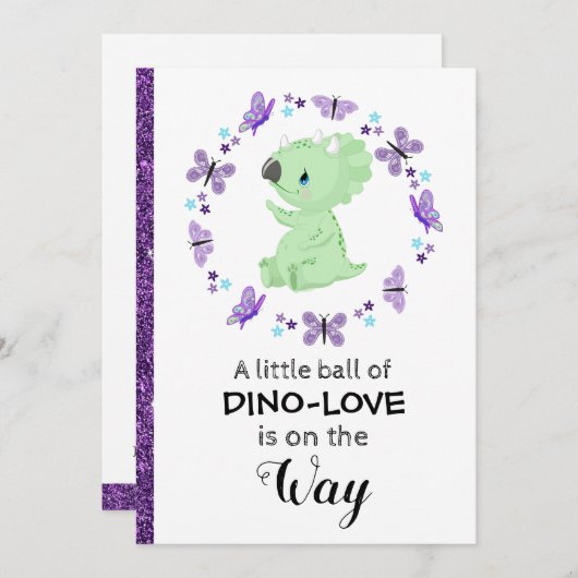 *~* Schattigee Dinosuar Glitter Baby shower Uitnod Kaart (Voorkant / Achterkant)