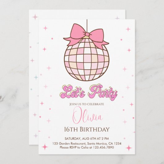 Schattigee discobal | Roze strik Verjaardagsfeest Kaart (Voorkant / Achterkant)