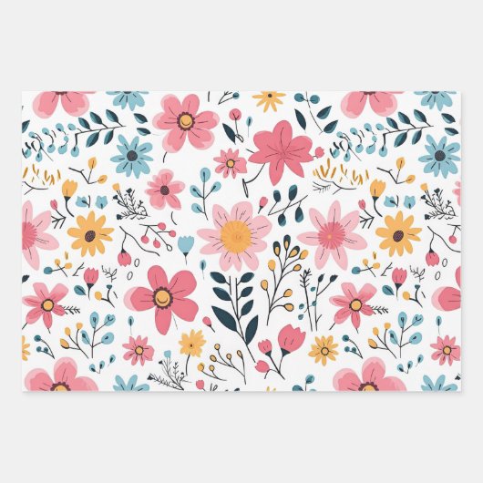 Schattigee Ditsy Spring Flower Inpakpapier Vel (Voorkant)