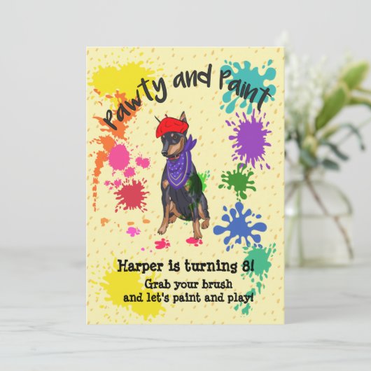 Schattigee Doberman Dog Fun Art Verjaardagsfeest Kaart (Staand voorkant)