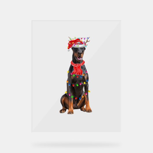 Schattigee Doberman Kerstboom Lights Hondenliefheb Acryl Bord (Voorkant)