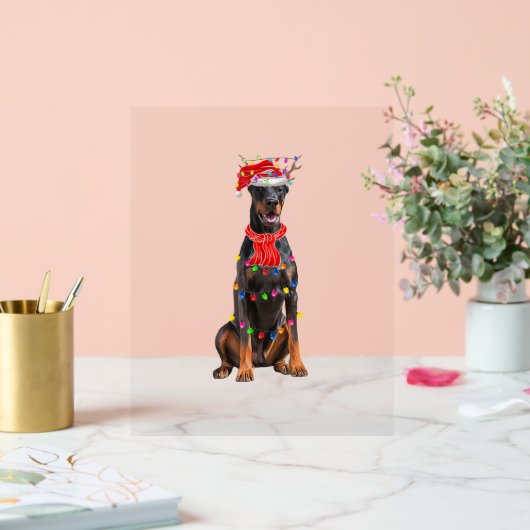 Schattigee Doberman Kerstboom Lights Hondenliefheb Acryl Bord (Huwelijk)