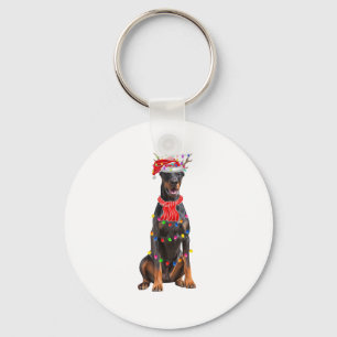 Schattigee Doberman Kerstboom Lights Hondenliefheb Sleutelhanger