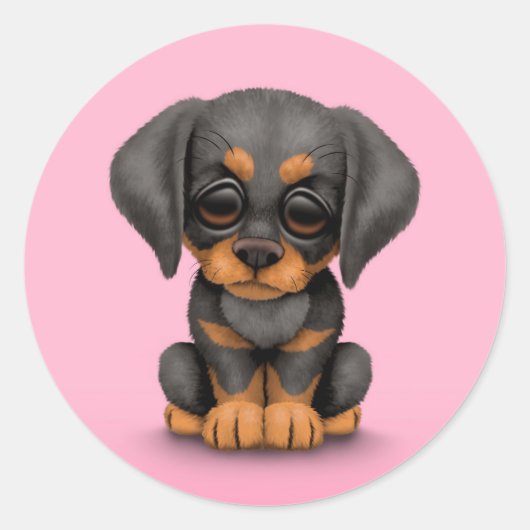Schattigee Doberman Pinscher Puppy Dog op Roze Ronde Sticker (Voorkant)