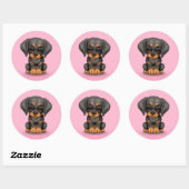 Schattigee Doberman Pinscher Puppy Dog op Roze Ronde Sticker (Vel)