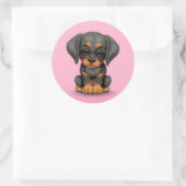 Schattigee Doberman Pinscher Puppy Dog op Roze Ronde Sticker (Tas)