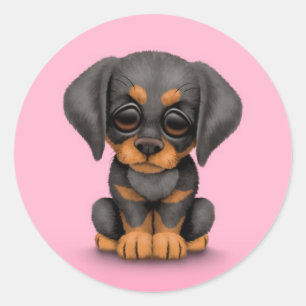 Schattigee Doberman Pinscher Puppy Dog op Roze Ronde Sticker
