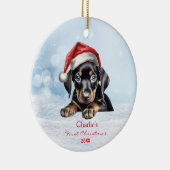 Schattigee Doberman Puppy Dog Santa Hat 1e Kerstmi Keramisch Ornament (Rechts)