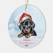 Schattigee Doberman Puppy Dog Santa Hat 1e Kerstmi Keramisch Ornament (Links)