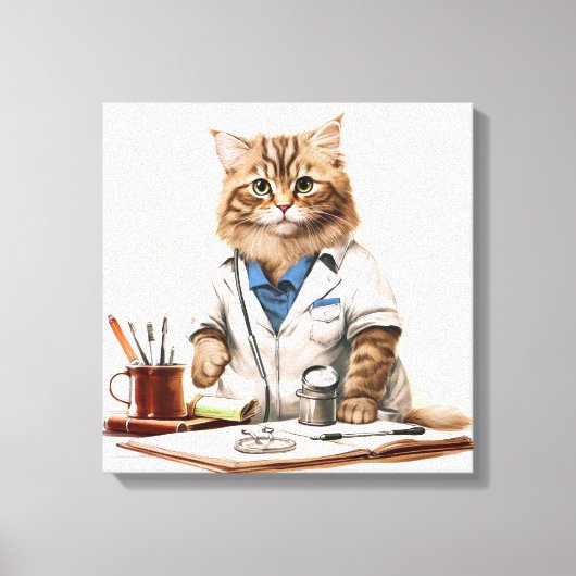 Schattigee Doctor Cat als schilderij Canvas Afdruk (Voorkant)