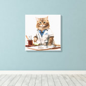 Schattigee Doctor Cat als schilderij Canvas Afdruk (Insitu (Houten vloer))