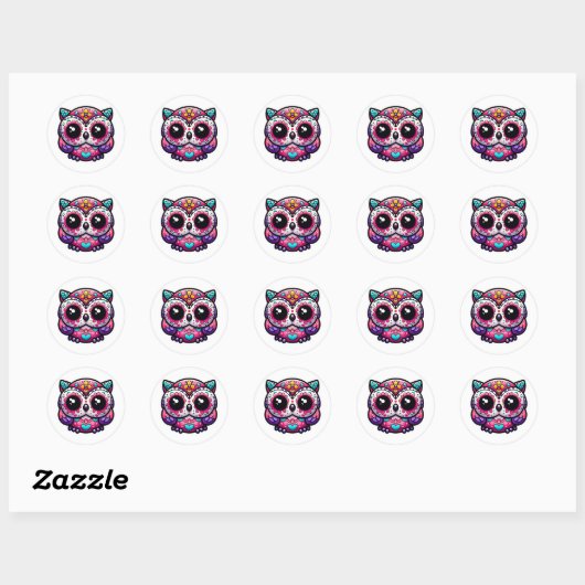 Schattigee Dode Uil Sugar Skull, dag van de dode u Ronde Sticker (Vel)