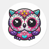 Schattigee Dode Uil Sugar Skull, dag van de dode u Ronde Sticker (Voorkant)