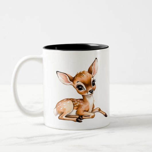 Schattigee Doe Chilling Out, Deer Lover Gift, Tweekleurige Koffiemok (Links)