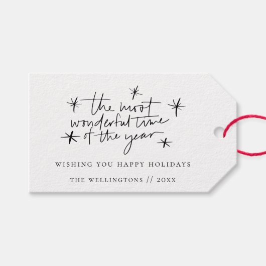 Schattigee doedel sterren kerst zin streep patroon cadeaulabel (Voorkant (Horizontaal))