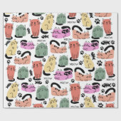 Schattigee doedelkatten en pootafdrukken cadeaupapier (Vlak)