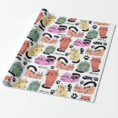 Schattigee doedelkatten en pootafdrukken cadeaupapier (Uitgerold)